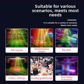 EMS-25 Mini laserový projektor — laser+LED zdroj, 110-240V, IP20 ochrana, hlasové ovládanie + diaľkové, vhodné do barov a KTV