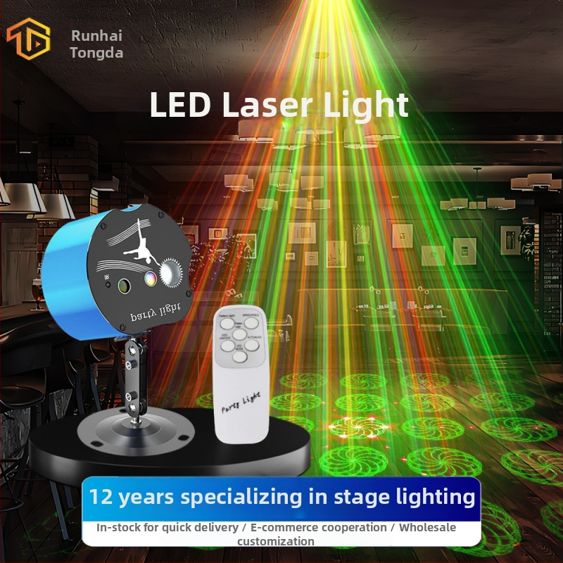 EMS-25 Mini laserový projektor — laser+LED zdroj, 110-240V, IP20 ochrana, hlasové ovládanie + diaľkové, vhodné do barov a KTV