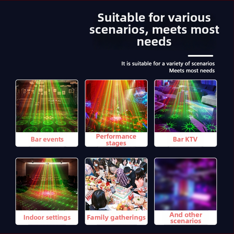 EMS-25 Mini laserový projektor — laser+LED zdroj, 110-240V, IP20 ochrana, hlasové ovládanie + diaľkové, vhodné do barov a KTV