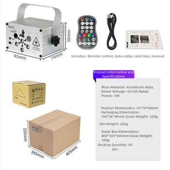 Μίνι φως λέιζερ, μοντέλο R80, LED + λέιζερ, 5V, 120 μοτίβα λέιζερ