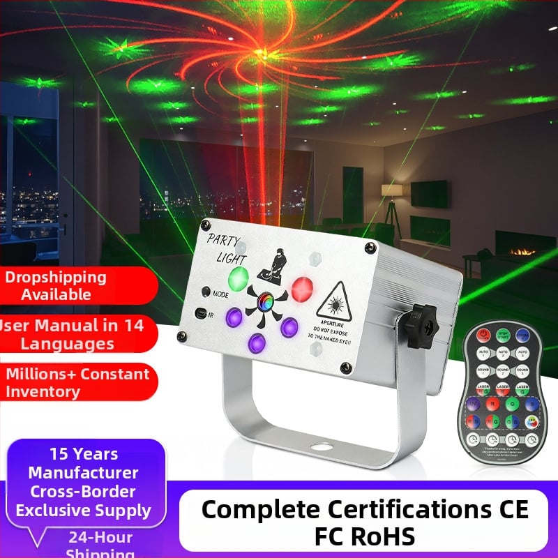 Μίνι φως λέιζερ, μοντέλο R80, LED + λέιζερ, 5V, 120 μοτίβα λέιζερ