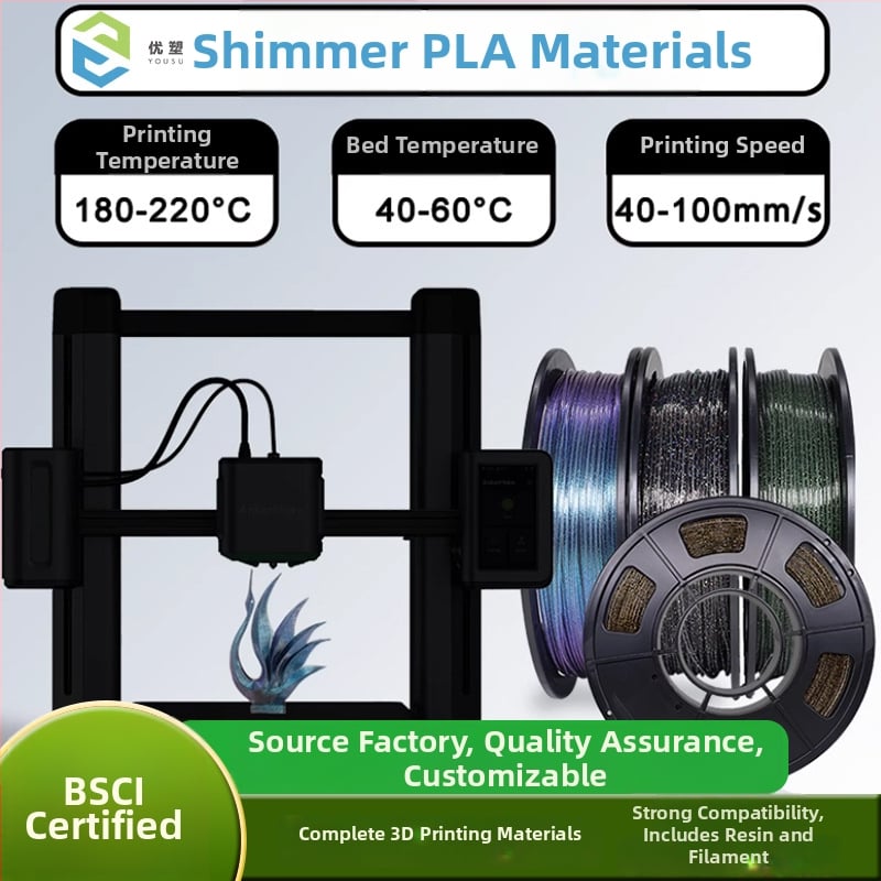 Core-Spun Trblietavý PLA filament, sada 4×250 g, presnosť tlače 0,4 mm, Shine PLA materiál