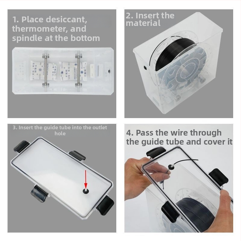 Sušička spotrebných materiálov pre 3D tlačiareň — priehľadný plastový box, prachu a vlhkosti odolný, uzavreté skladovanie, PLA PETG, značka GUAISHOU