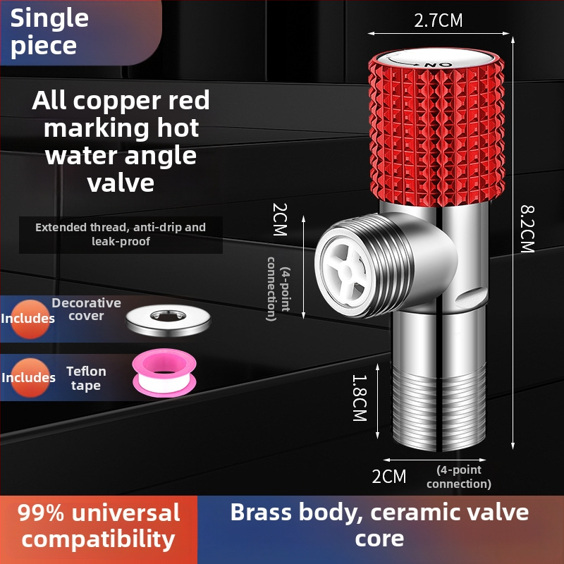 Valvă unghiulară din cupru, design îmbunătățit, pentru apă caldă și rece, supapă cu trei căi, filetată, model XL-005, diametru interior 20 mm