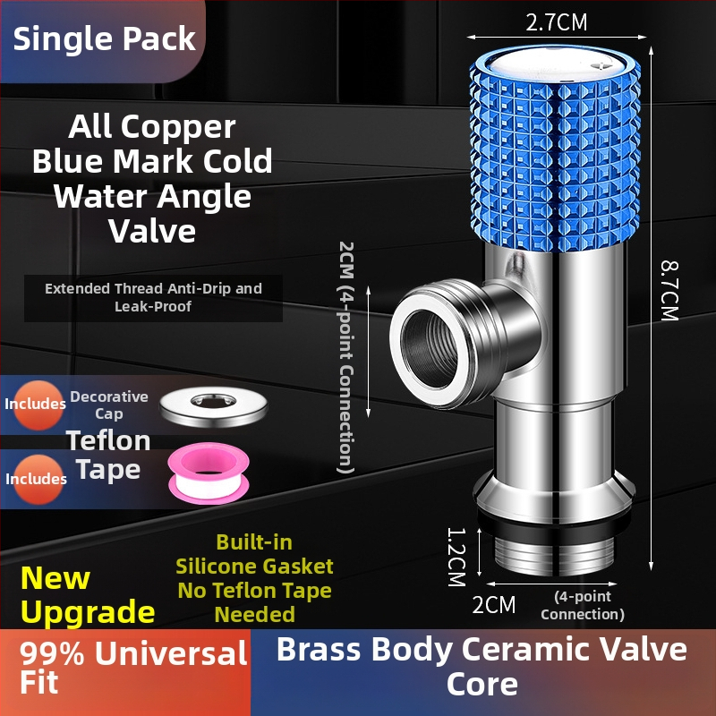 Valvă unghiulară din cupru, design îmbunătățit, pentru apă caldă și rece, supapă cu trei căi, filetată, model XL-005, diametru interior 20 mm