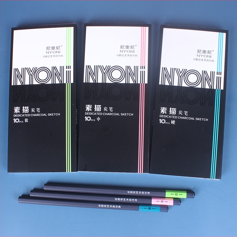 Mäkká uhlíková ceruzka na kreslenie – Nová Nioni uhlíková ceruzka pre študentov umenia a začiatočníkov (Značka: Nioni; Model: New Nioni Charcoal Pen; Použitie: kreslenie; Typ: mäkká uhlíková ceruzka)