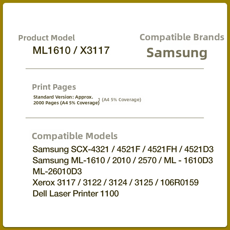 ML1610 toner kaseta za Samsung laserski all-in-one – kompatibilno s ML-1610/2010/2010R/2510/2570/2571N i SCX-4321/4521, oko 2000 stranica