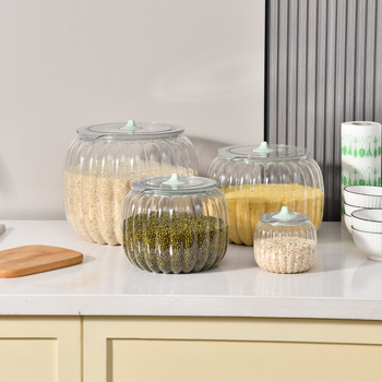 Container de depozitare din plastic, etanș, în formă de dovleac, transparent pentru orez și cereale (Capacitate: 5L+, Origine: Taizhou)