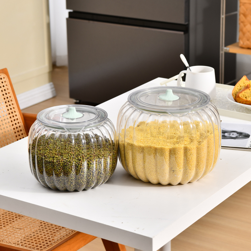 Container de depozitare din plastic, etanș, în formă de dovleac, transparent pentru orez și cereale (Capacitate: 5L+, Origine: Taizhou)