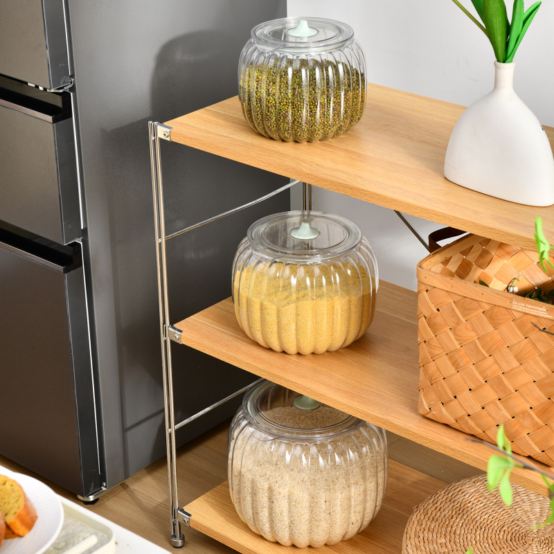 Container de depozitare din plastic, etanș, în formă de dovleac, transparent pentru orez și cereale (Capacitate: 5L+, Origine: Taizhou)