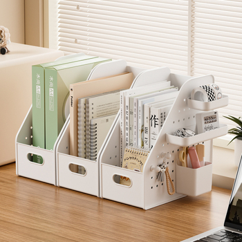 Suport plastic pentru cărți cu placă perforată – montare pe birou, 1 nivel, depozitare pentru birou sau dormitor, multipurpose