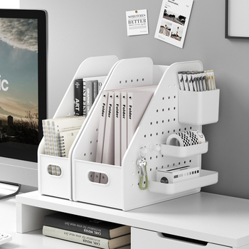 Suport plastic pentru cărți cu placă perforată – montare pe birou, 1 nivel, depozitare pentru birou sau dormitor, multipurpose