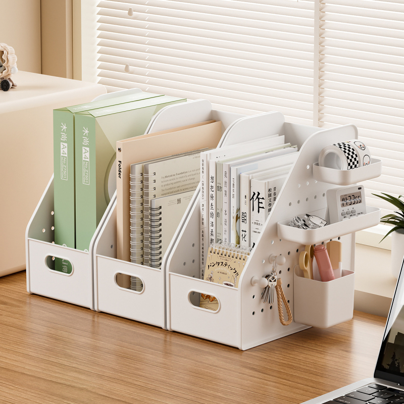 Suport plastic pentru cărți cu placă perforată – montare pe birou, 1 nivel, depozitare pentru birou sau dormitor, multipurpose