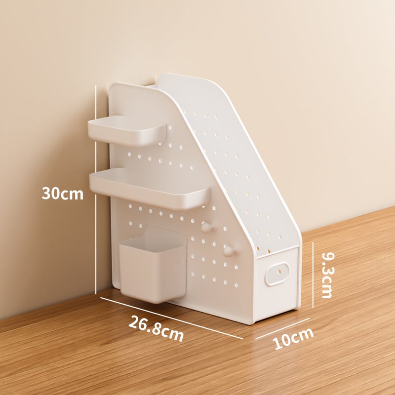 Suport plastic pentru cărți cu placă perforată – montare pe birou, 1 nivel, depozitare pentru birou sau dormitor, multipurpose