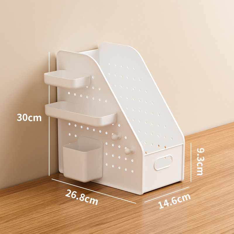 Suport plastic pentru cărți cu placă perforată – montare pe birou, 1 nivel, depozitare pentru birou sau dormitor, multipurpose