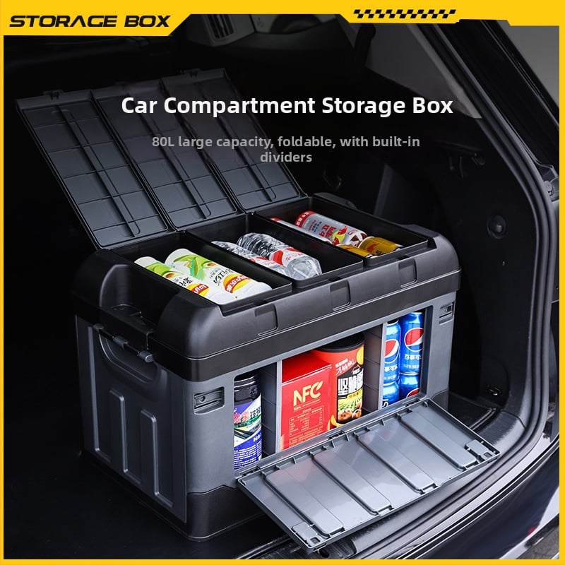 Box na uloženie do kufra s deliacim priestorom, skladací, kapacita 70–80 L, PP plast, viacúčelový