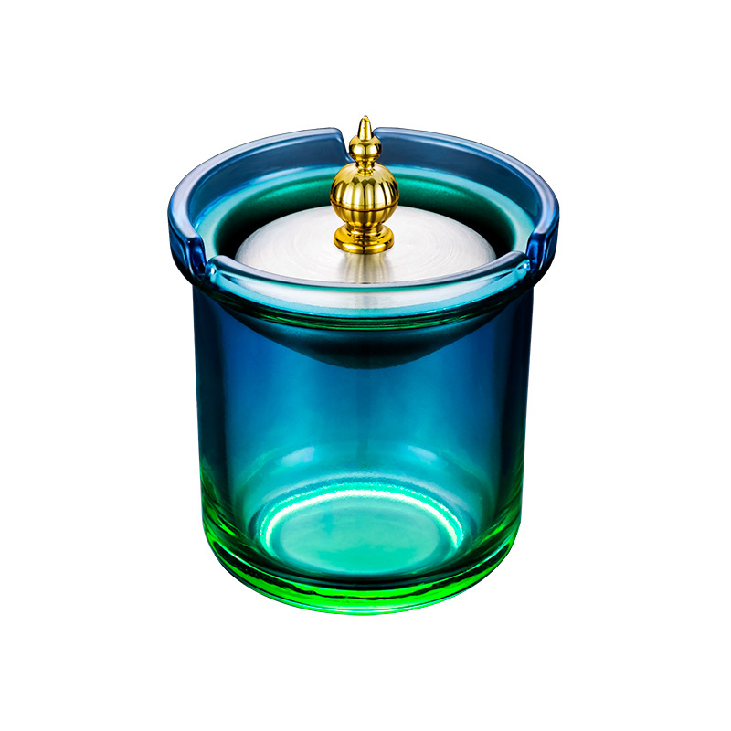 Scrumieră cu capac, în formă de pâlnie, din sticlă groasă, decorativă, cu posibilitatea de personalizare