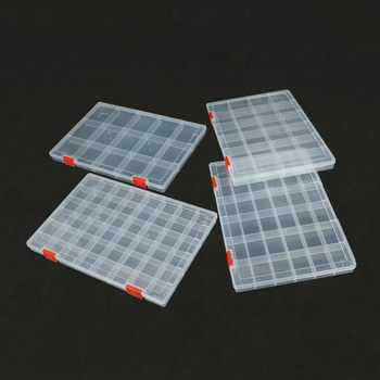 Cutie de birou din plastic PP transparentă cu separatoare, compartimente multiple, capac rabatabil