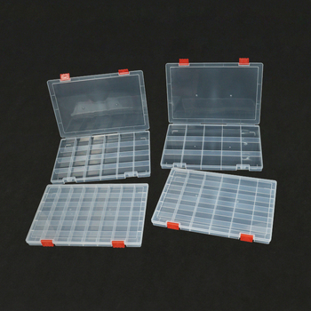 Cutie de birou din plastic PP transparentă cu separatoare, compartimente multiple, capac rabatabil