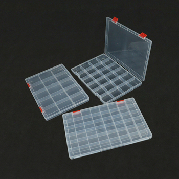 Cutie de birou din plastic PP transparentă cu separatoare, compartimente multiple, capac rabatabil