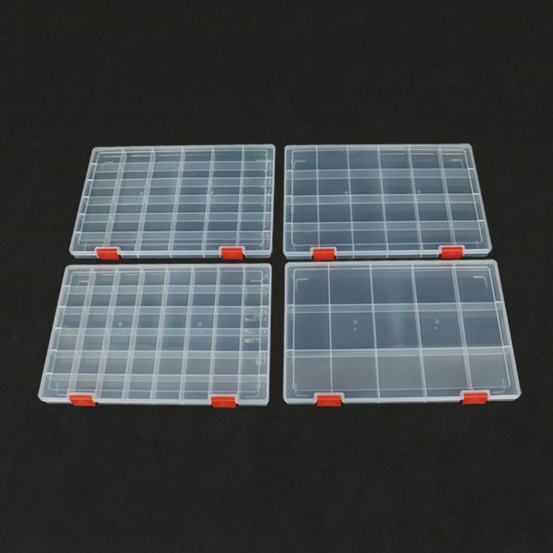 Cutie de birou din plastic PP transparentă cu separatoare, compartimente multiple, capac rabatabil