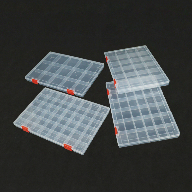 Cutie de birou din plastic PP transparentă cu separatoare, compartimente multiple, capac rabatabil