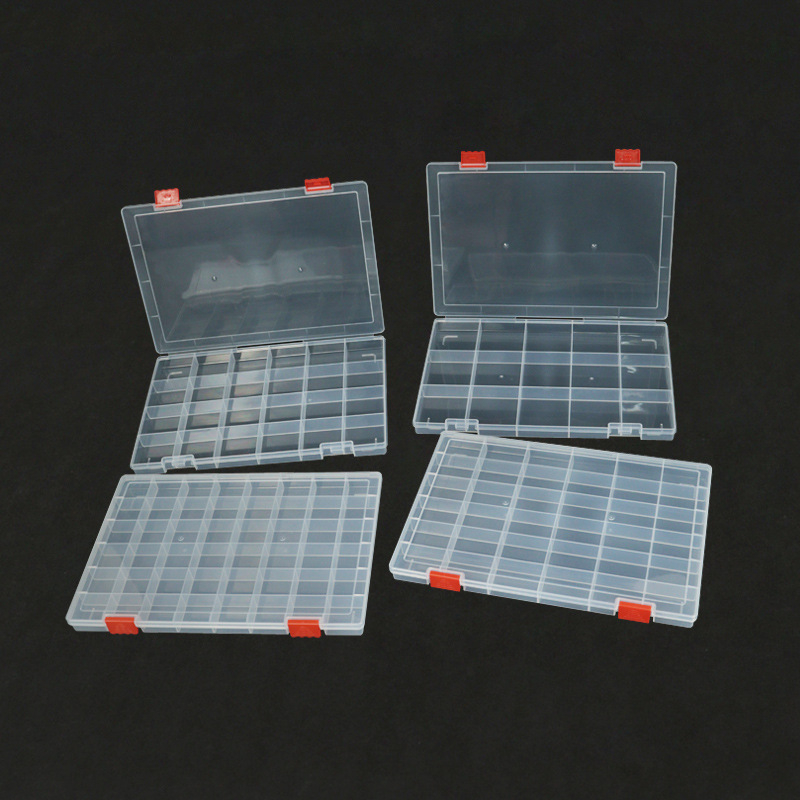 Cutie de birou din plastic PP transparentă cu separatoare, compartimente multiple, capac rabatabil