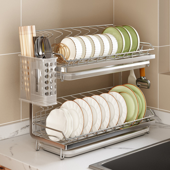 Raft de vase din oțel inoxidabil 304, pentru blat; design minimalist drept, pentru farfurii, boluri și tacâmuri; fără montaj, lansat în 2024