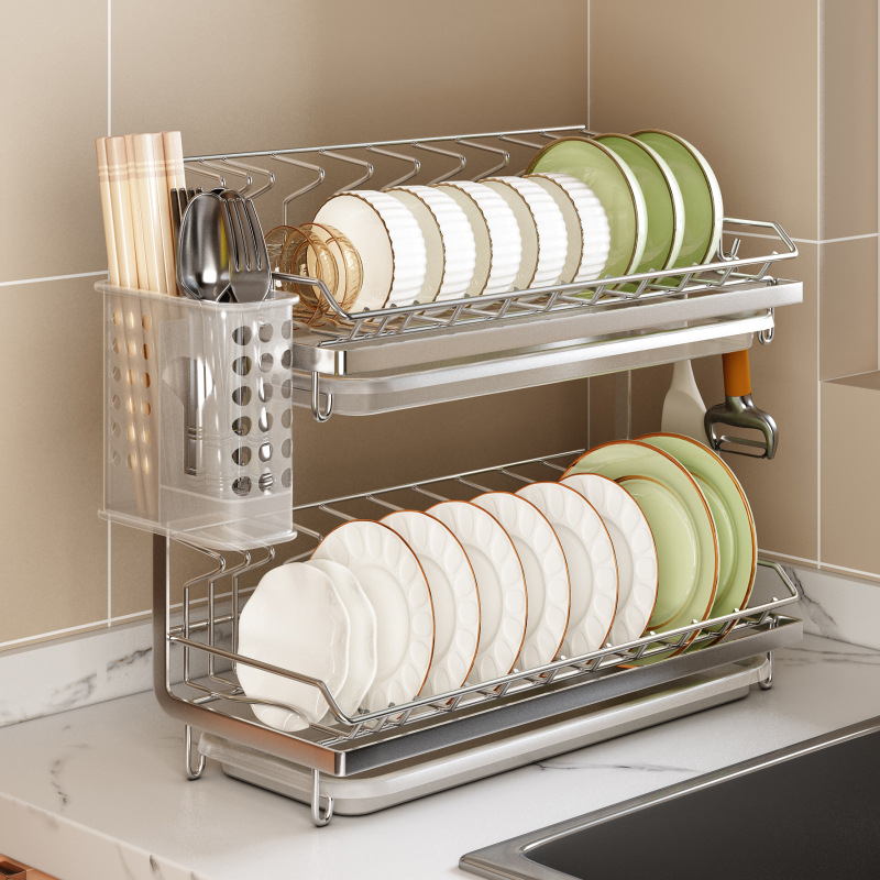 Raft de vase din oțel inoxidabil 304, pentru blat; design minimalist drept, pentru farfurii, boluri și tacâmuri; fără montaj, lansat în 2024