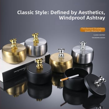 Cenușar din oțel inoxidabil cu capac, rezistent la vânt, anti-vărsare, imprimare cu logo