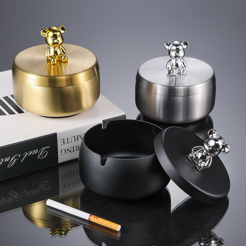 Cenușar din oțel inoxidabil cu capac, rezistent la vânt, anti-vărsare, imprimare cu logo