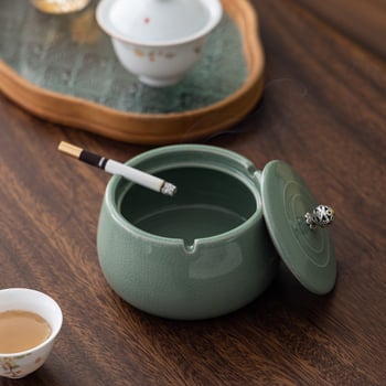 Scrumiera ceramică cu capac, stil minimalist de inspirație chineză, pentru birou sau casă, personalizare logo