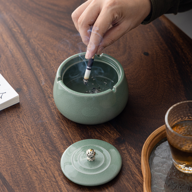 Scrumiera ceramică cu capac, stil minimalist de inspirație chineză, pentru birou sau casă, personalizare logo