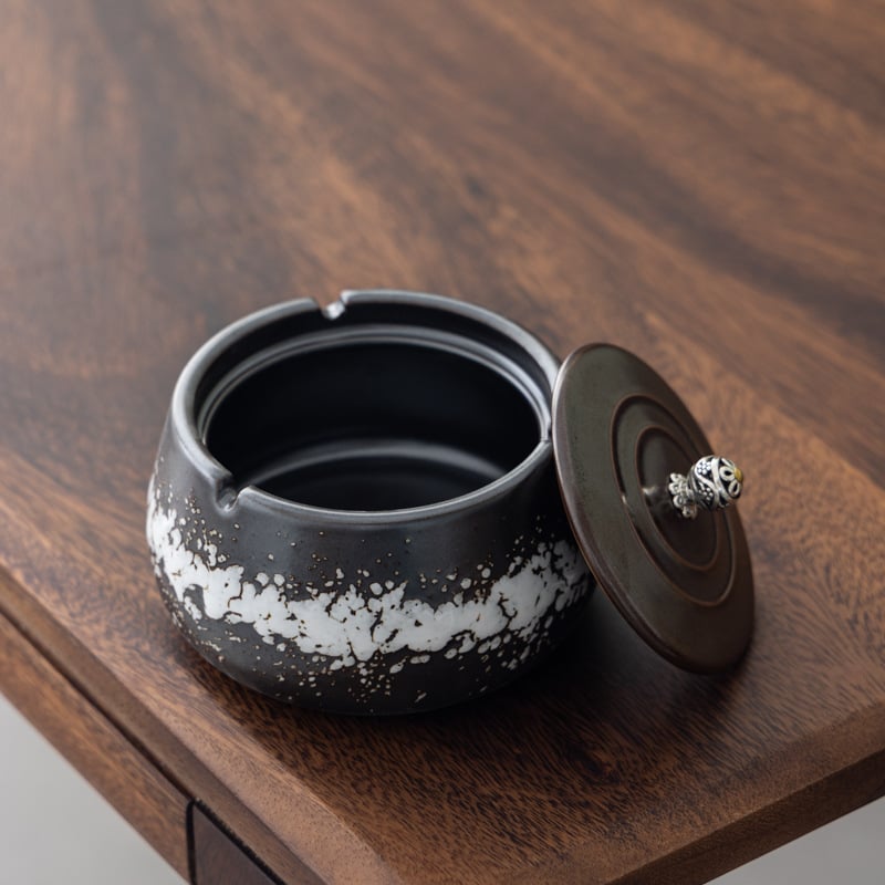 Scrumiera ceramică cu capac, stil minimalist de inspirație chineză, pentru birou sau casă, personalizare logo