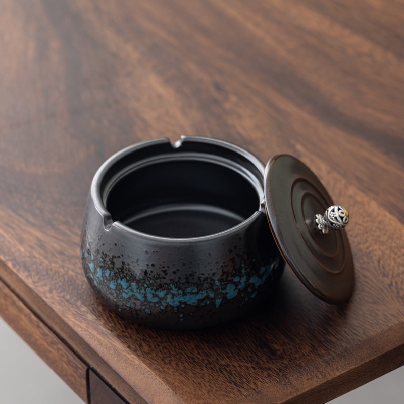 Scrumiera ceramică cu capac, stil minimalist de inspirație chineză, pentru birou sau casă, personalizare logo