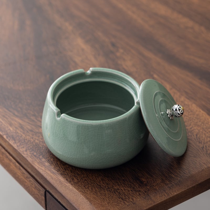 Scrumiera ceramică cu capac, stil minimalist de inspirație chineză, pentru birou sau casă, personalizare logo