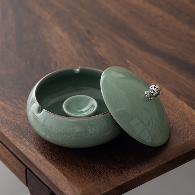 Scrumiera ceramică cu capac, stil minimalist de inspirație chineză, pentru birou sau casă, personalizare logo