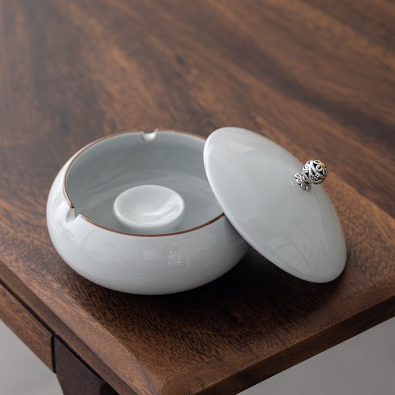 Scrumiera ceramică cu capac, stil minimalist de inspirație chineză, pentru birou sau casă, personalizare logo