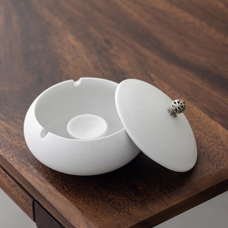 Scrumiera ceramică cu capac, stil minimalist de inspirație chineză, pentru birou sau casă, personalizare logo