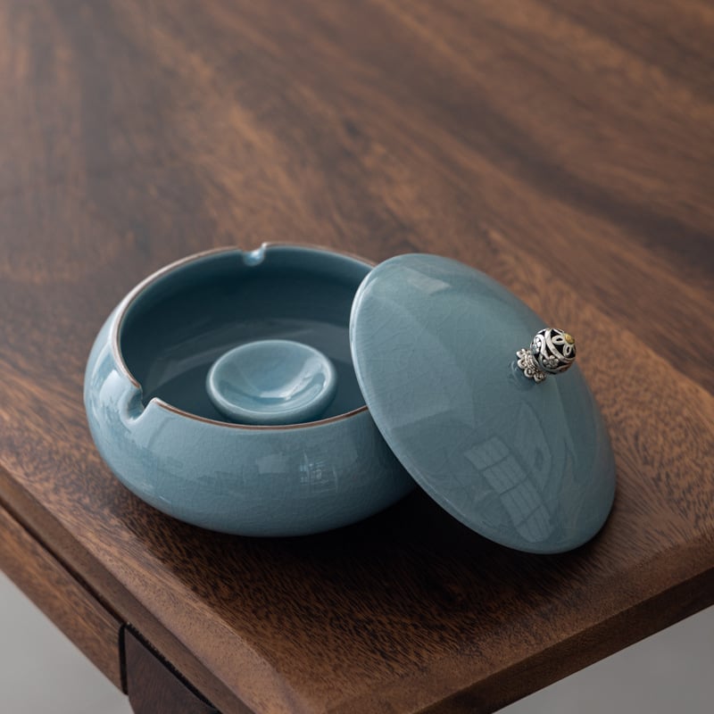 Scrumiera ceramică cu capac, stil minimalist de inspirație chineză, pentru birou sau casă, personalizare logo