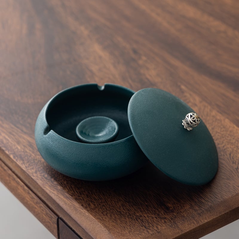 Scrumiera ceramică cu capac, stil minimalist de inspirație chineză, pentru birou sau casă, personalizare logo