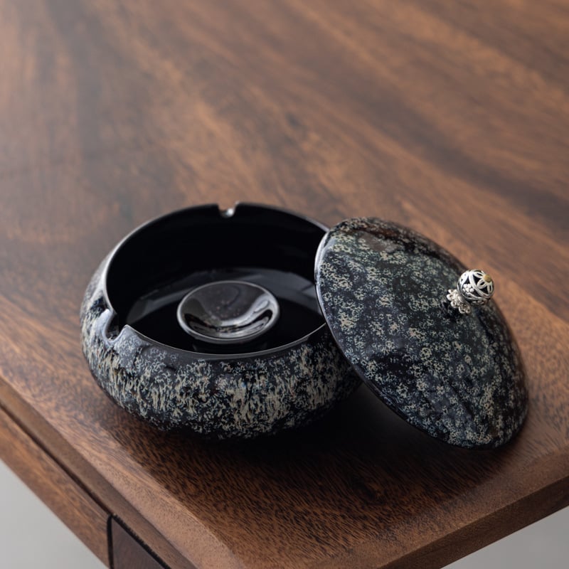 Scrumiera ceramică cu capac, stil minimalist de inspirație chineză, pentru birou sau casă, personalizare logo