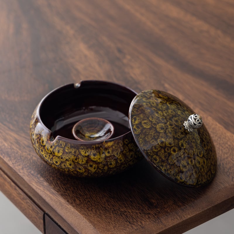 Scrumiera ceramică cu capac, stil minimalist de inspirație chineză, pentru birou sau casă, personalizare logo