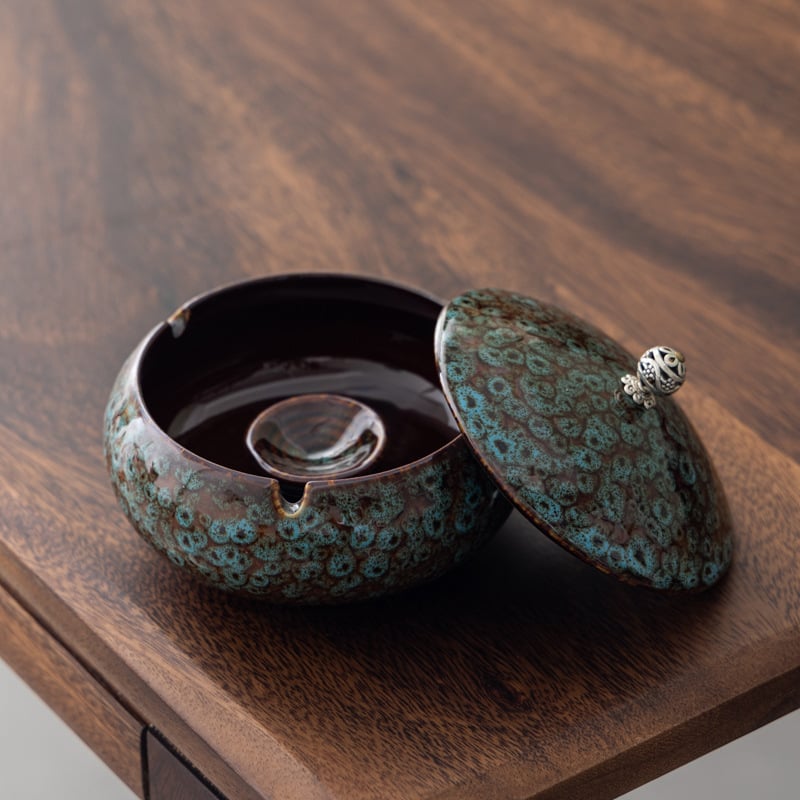 Scrumiera ceramică cu capac, stil minimalist de inspirație chineză, pentru birou sau casă, personalizare logo