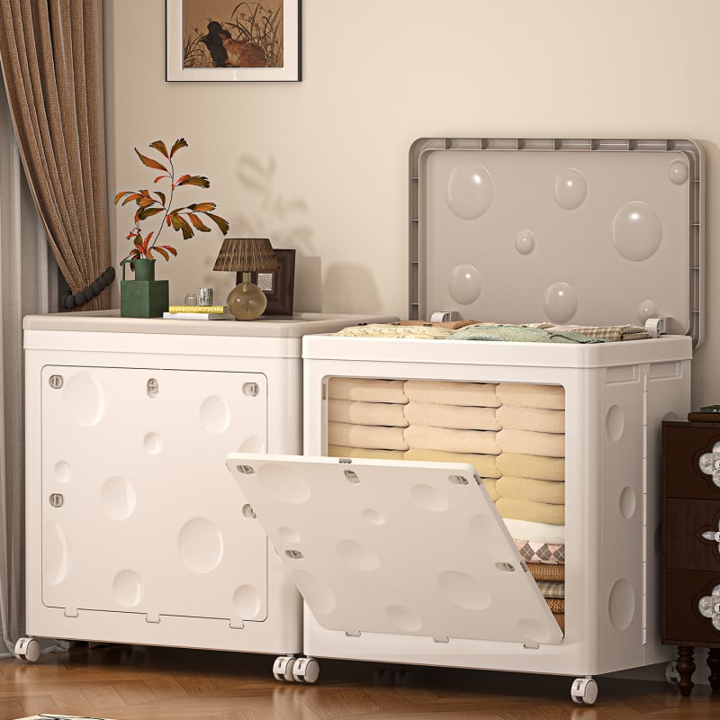 Cutie de depozitare pentru haine cu capac rabatabil, capacitate 150–200 L, plastic PP, pliabilă cu roți