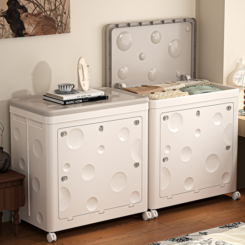 Cutie de depozitare pentru haine cu capac rabatabil, capacitate 150–200 L, plastic PP, pliabilă cu roți