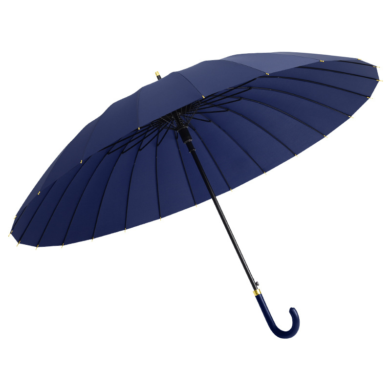 Umbrelă cu cadru din 24 nervuri, mâner lung, tijă dreaptă, tijă de fier, țesătură 190T