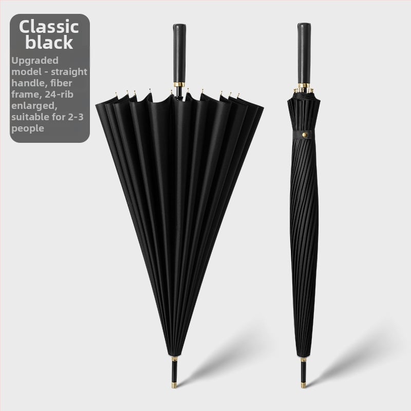 Umbrelă cu cadru din 24 nervuri, mâner lung, tijă dreaptă, tijă de fier, țesătură 190T