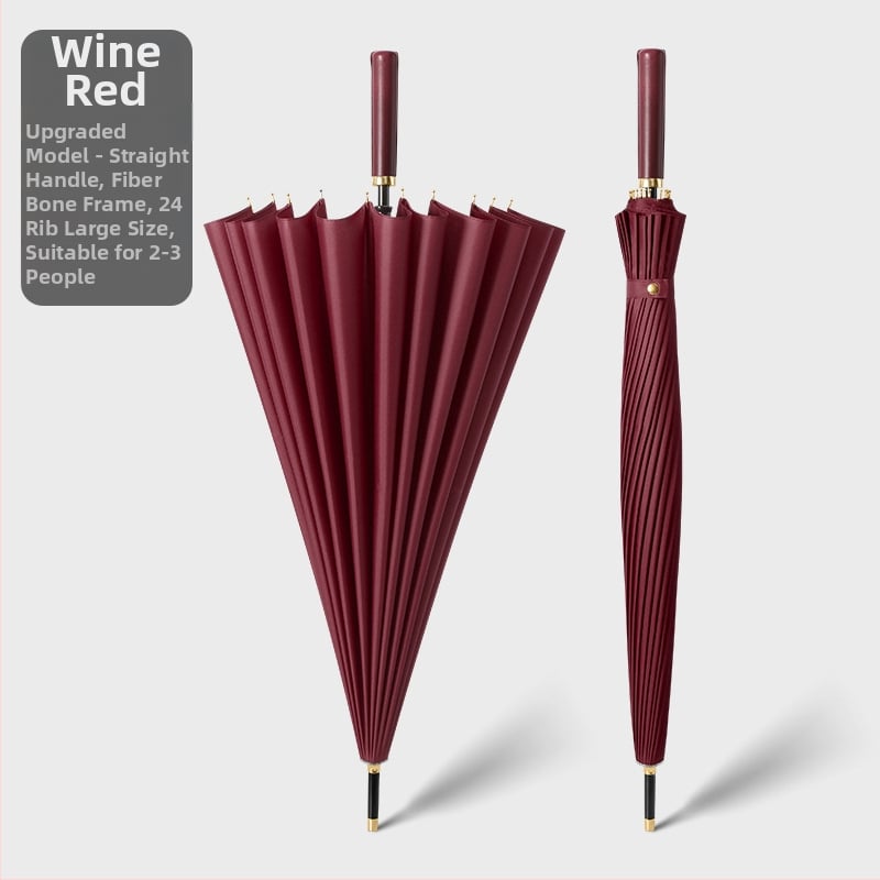 Umbrelă cu cadru din 24 nervuri, mâner lung, tijă dreaptă, tijă de fier, țesătură 190T