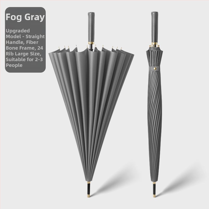 Umbrelă cu cadru din 24 nervuri, mâner lung, tijă dreaptă, tijă de fier, țesătură 190T